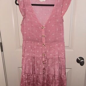 Sweet Wanderer Pink Button-Down Dress